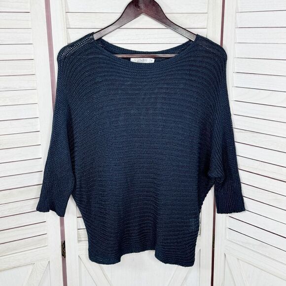 Luisa Ricci Open Weave Boat Neck Sweater Blue Small Dolman Sleeve Mesh Net - Picture 7 of 12